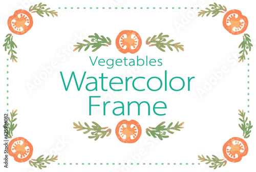 野菜のイラストを使ったフレーム・飾りのデザイン。水彩風、ベクター素材。