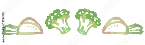 野菜のイラストを使った仕切り・飾り。水彩風、ベクター素材。