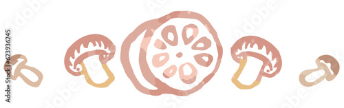 野菜のイラストを使った仕切り・飾り。水彩風、ベクター素材。
