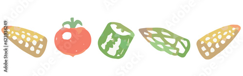 野菜のイラストを使った仕切り・飾り。水彩風、ベクター素材。