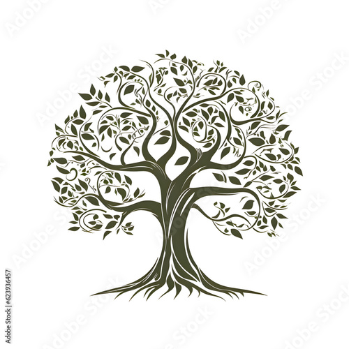 Art tree silhouette isolated on white background. Hand drawn vector illustration.