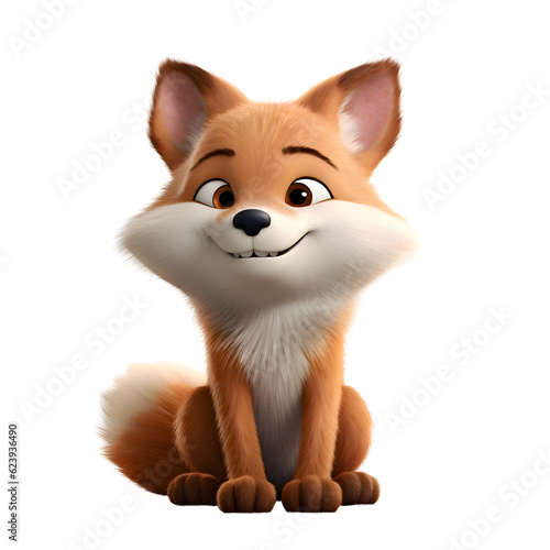 3D rendered illustration of a cute cartoon fox sitting on white background. photo