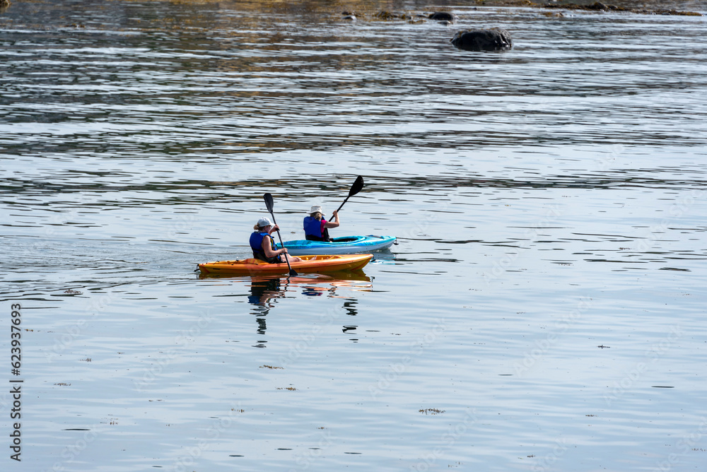 Two persons kayaking on the Saint-Lawrence river