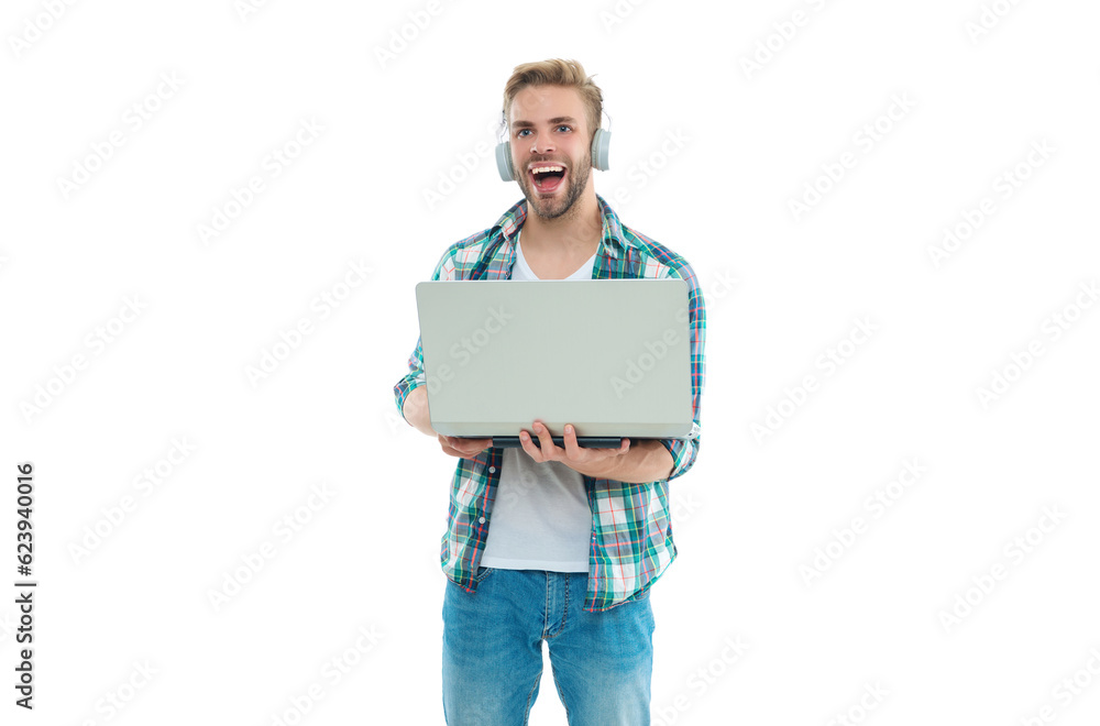 millennial man blogger laugh isolated on white. millennial man blogger on background. millennial man blogger laugh isolated on white. millennial man blogger on background.