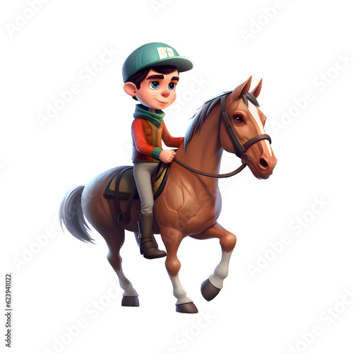 3d rendering of a little boy riding a horse isolated on white background © Waqar