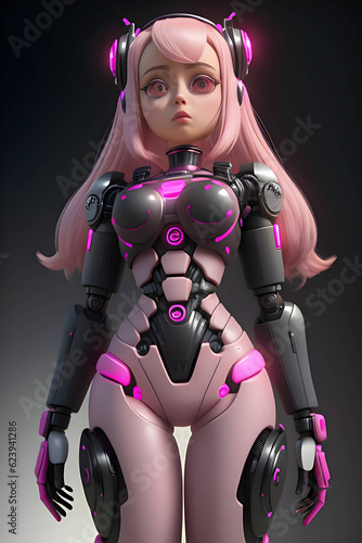 Pink girl with bionic robot black and pink