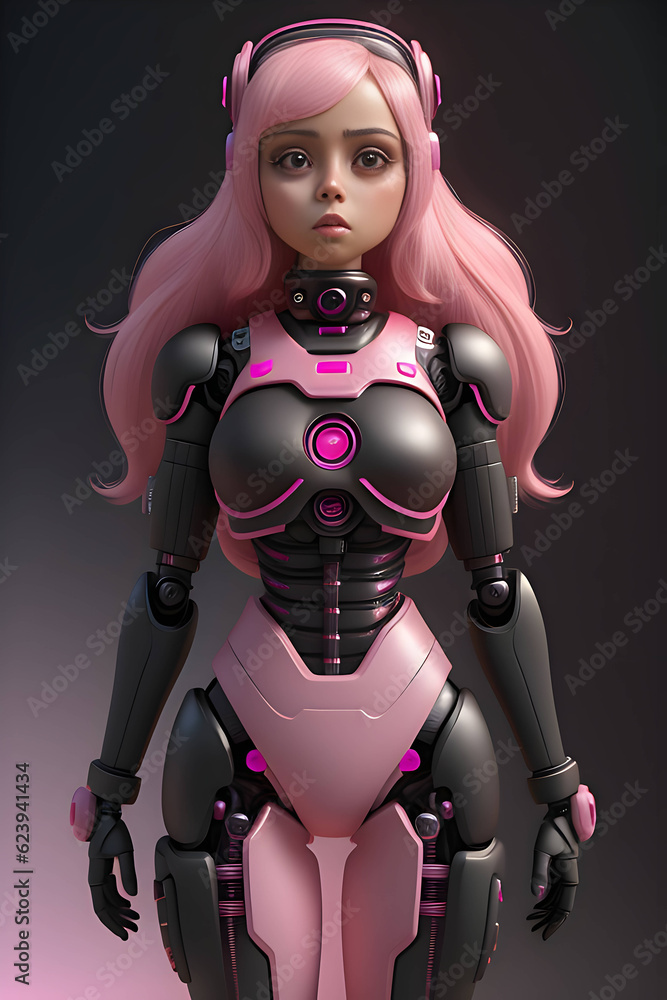 Pink girl with bionic robot black and pink Pink girl with bionic robot black and pink