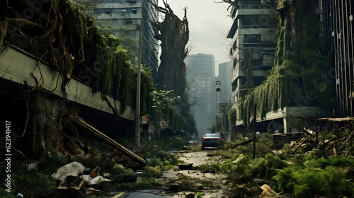 Urban landscape with plants and mosses growing in the absence of humans  AI Generate  