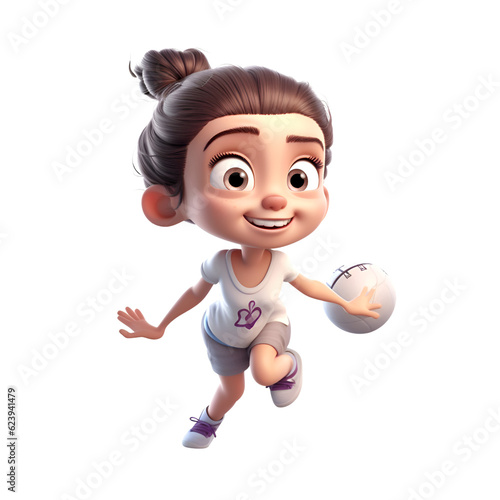 3d Render of Little Girl with rugby ball isolated on white background