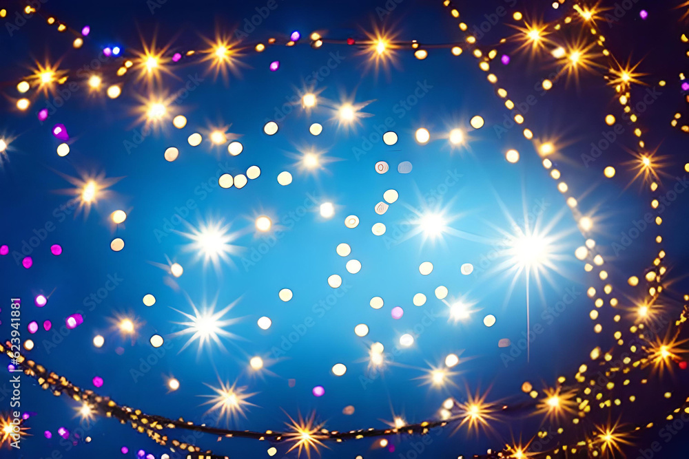 Fototapeta premium holiday illumination and decoration concept. Christmas garland bokeh lights