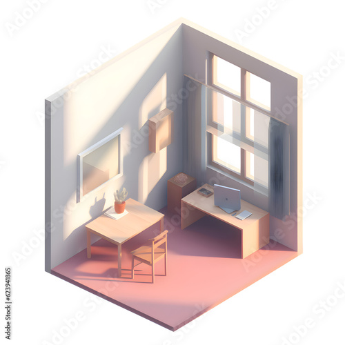 Office interior. Isometric view. 3d render. Vector illustration. © Waqar
