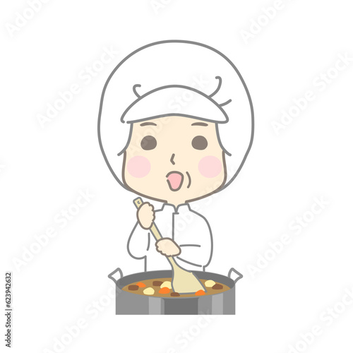 お鍋をかき混ぜる笑顔の調理スタッフ（給食センター・食堂・調理加工）