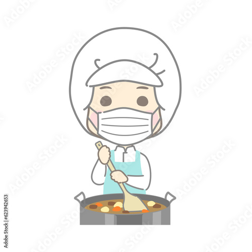 お鍋をかき混ぜる笑顔の調理スタッフ（給食センター・食堂・調理加工）
