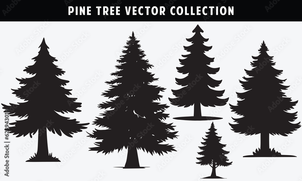 Obraz premium Silhouette of pine trees collection. black and white design for website 