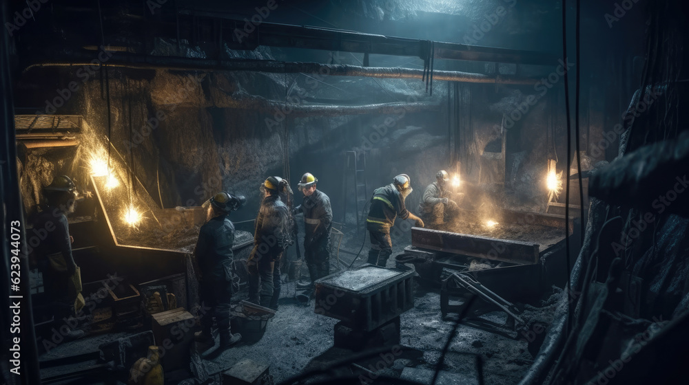 People working inside a coal mine