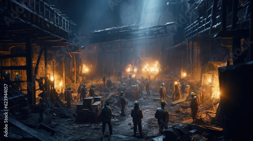 People working inside a coal mine