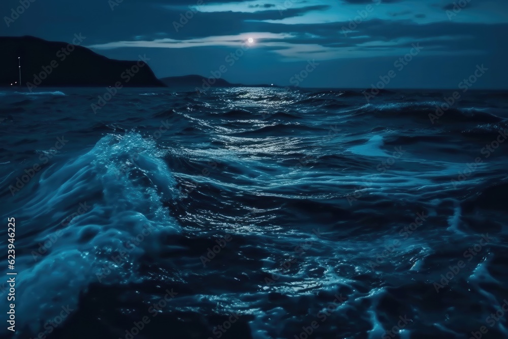serene night-time ocean panorama. Generative AI