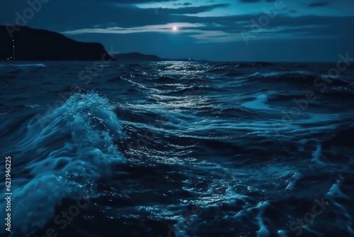 serene night-time ocean panorama. Generative AI