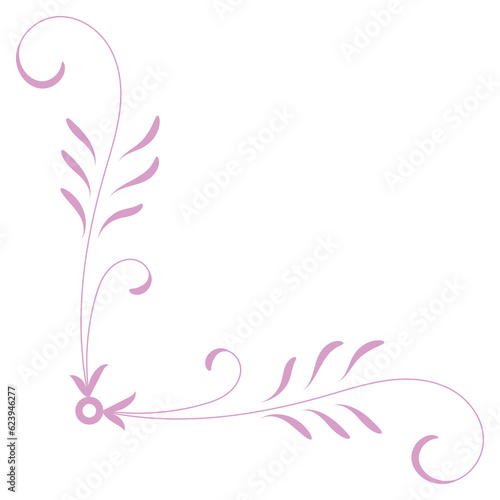 Pink vintage corner, thin line Victorian Middle Ages Fancy black monogram frames, design elements collection, abstract icons, simple symbols of flowers.
