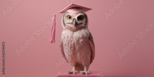 Little owl with graduation hat for education cartoon animation, AI Generated