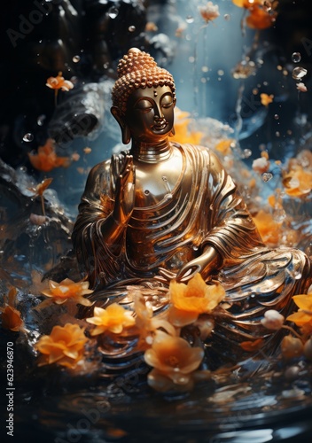 Buddha statue meditation concept, a Buddha statue in zen environment, Generative AI