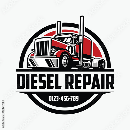 Diesel Repair Trucking Company Cirlce Emblem Logo Isolated Vector Art Illustration. Best for Trucking Related Industry