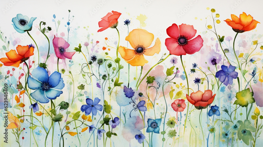 colorful flower watercolor painting background. generative AI