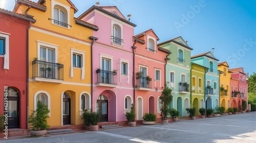 Colorful stucco traditional private townhouses residential architecture exterior generative ai © tanjidvect