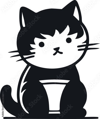 Cute kawaii cat. Funny clumsy kitten illustration. Vector graphic design for print