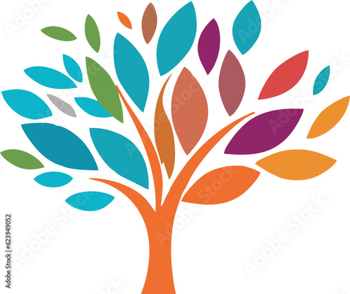 Tree of colorful leaf. Abstract vibrant tree logo design