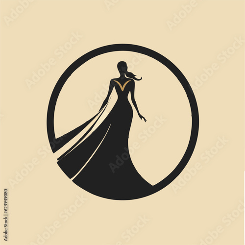 silhouette of woman in long dress logo