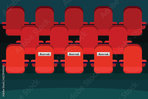 Reserved chair vector concept: Red chair with reserved text in the cinema