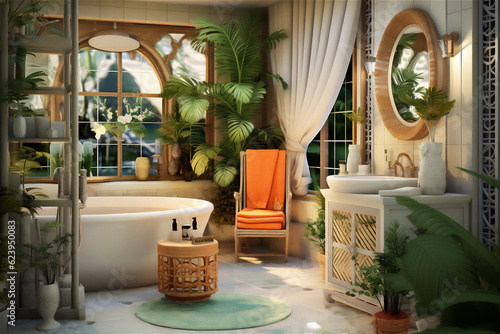 Luxury bathroom interior architecture with tropical theme, create using generative AI tools