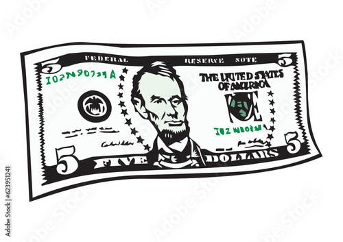 five dollar bill American currency vector illustration