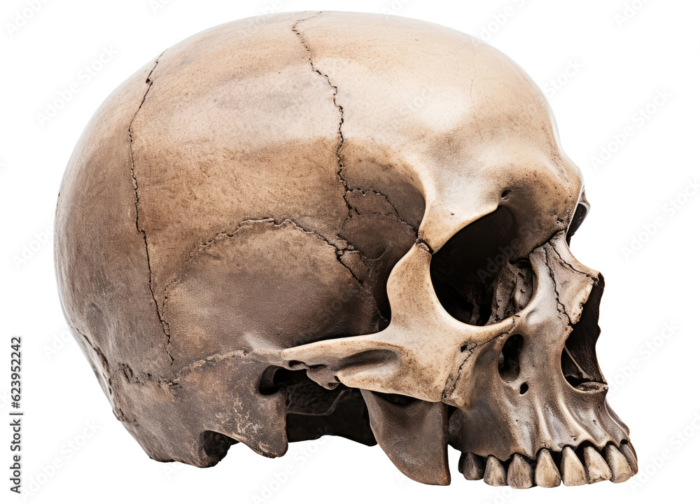 Half of a skull isolated on transparent background, side view, Generative AI Half of a skull isolated on transparent background, side view, Generative AI