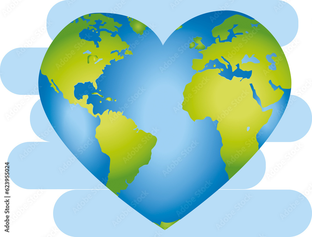 Naklejka premium Digital png illustration of heart shape globe on transparent background