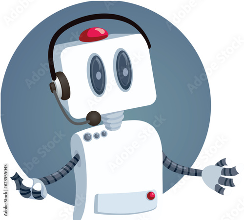 Chat bot Wearing Headset Vector Cartoon Mascot Character. Ai customer service hotline support automated operator 
