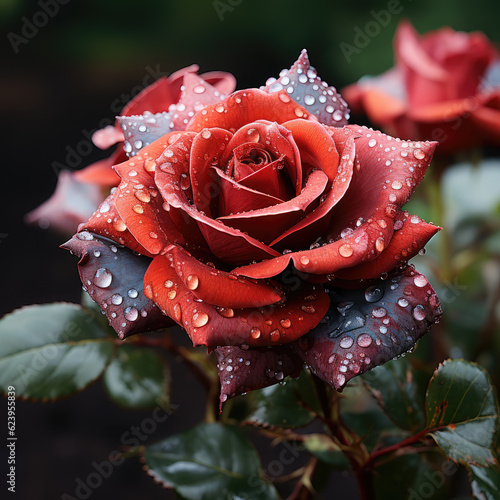 macro look on rose after rain with small water drops