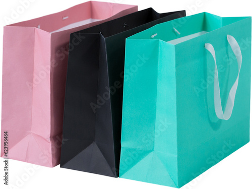 Digital png photo of colourful paper bags on transparent background