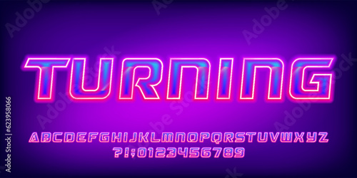 Turning alphabet font. Glowing letters and numbers. Stock vector typeface for your design.