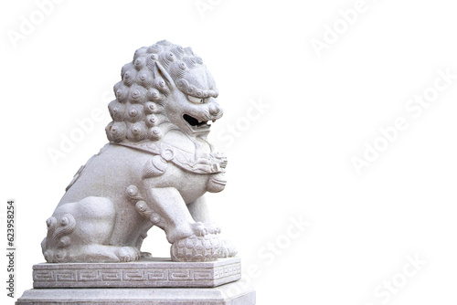 Chinese Stone Lion in Thai temple isolated on white background.Beside © chalermphon