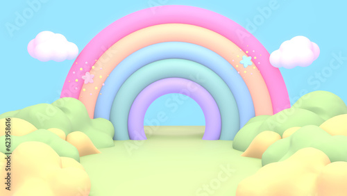 3d rendered cartoon rainbow land.