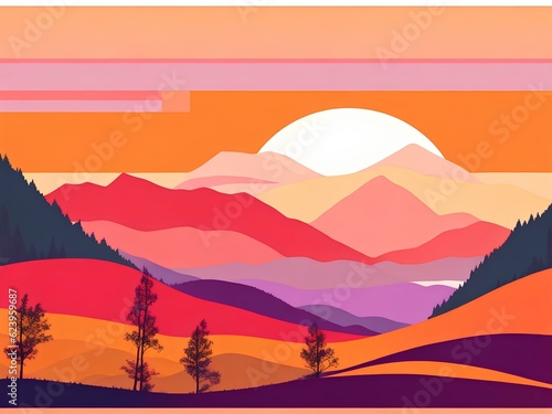 landscape sunset with mountains