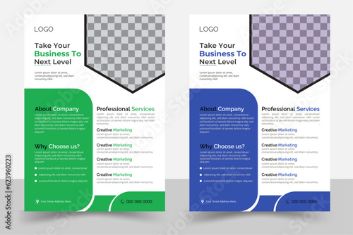 Corporate business flyer template design set, a bundle of 2 templates of different colors. A business proposal, promotion, and modern business flyer template. New digital marketing flyer.