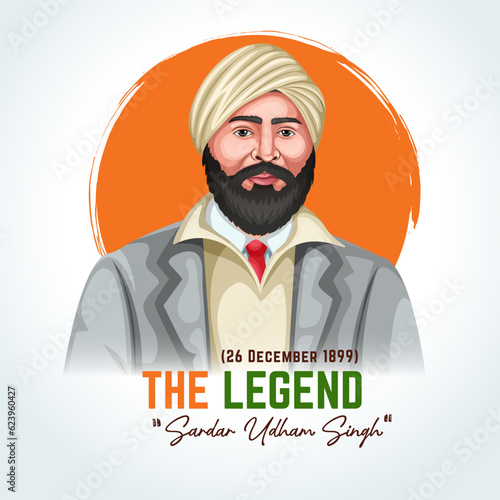 Vector illustration of Udham Singh Indian revolutionary and freedom fighter patriotic concept banner. 