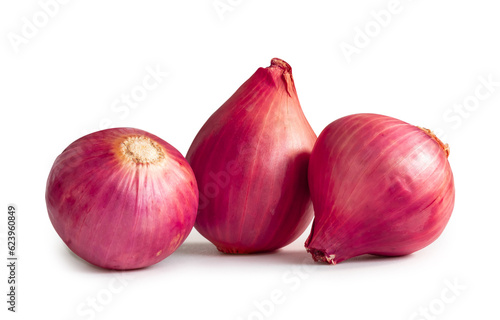 Fresh red onions isolated on white background with clipping path and shadow in png file format