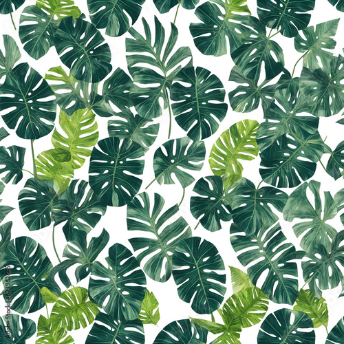 seamless pattern with green exotic leaves