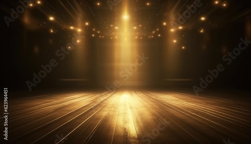 Golden backdrop stadium lights rays, Generative AI
