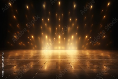 Golden backdrop stadium lights rays, Generative AI
