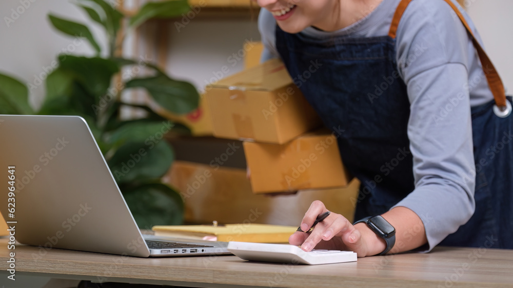 Small and medium business freelance worker working at home office. Startup and Online SME business concept Small and medium business freelance worker working at home office. Startup and Online SME business concept